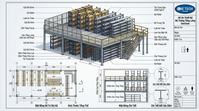 Bản vẽ thiết kế kệ sàn mezzanine 2D và 3D trước khi sản xuất