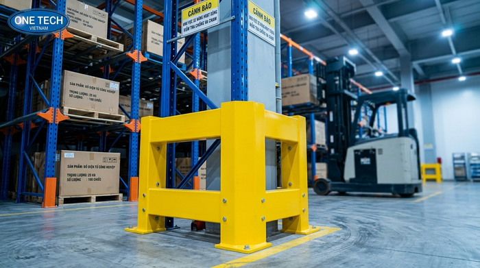 Bảo vệ chân trụ kệ drive in hạn chế va chạm xe nâng