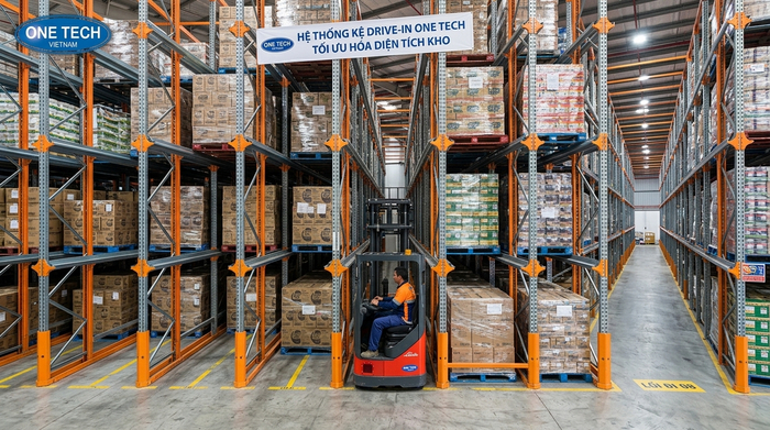 Hệ thống kệ drive in thực tế tại kho hàng khu vực Bình Tân