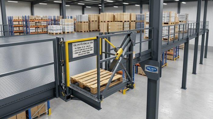 Kệ sàn mezzanine có cổng xuất nhập hàng an toàn