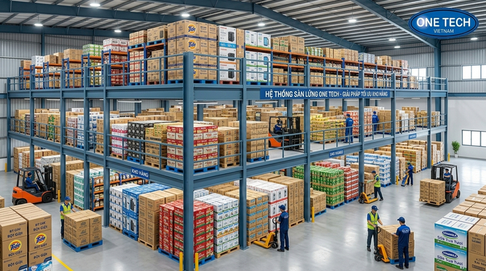 Kệ sàn mezzanine cho kho hàng tiêu dùng cần tăng diện tích lưu trữ
