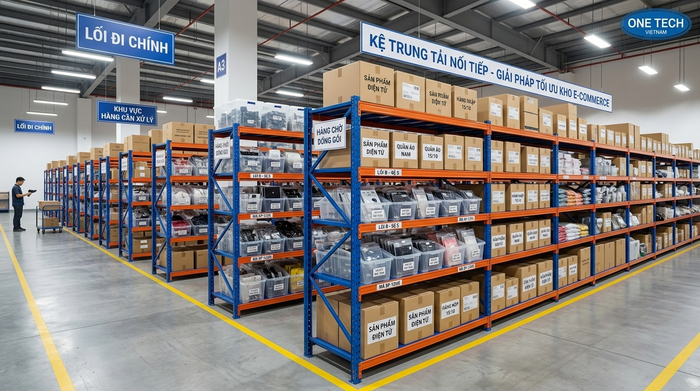 Kệ trung tải nối tiếp cho kho nhiều mã hàng Kệ trung tải nối tiếp giúp tối ưu diện tích kho hàng