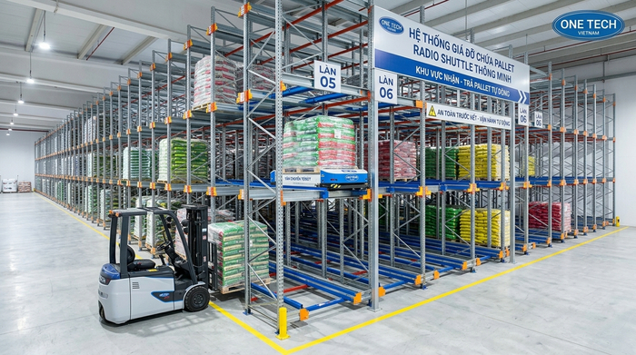 Pallet shuttle robot vận chuyển pallet trong hệ thống kệ Nguyên lý hoạt động của pallet shuttle robot trong kệ Radio Shuttle