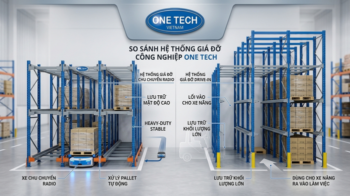 So sánh kệ Radio Shuttle và Drive In cho kho pallet So sánh kệ Radio Shuttle với kệ Drive In trong kho hàng