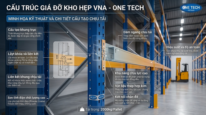 Cấu tạo kệ Narrow Aisle VNA Cấu tạo kệ Narrow Aisle VNA tải trọng cao