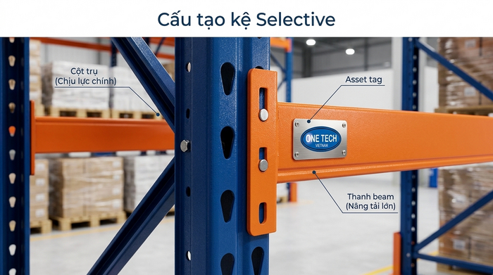 Chi tiết lắp ráp kệ Selective linh hoạt Cấu tạo beam và cột chịu lực của kệ Selective