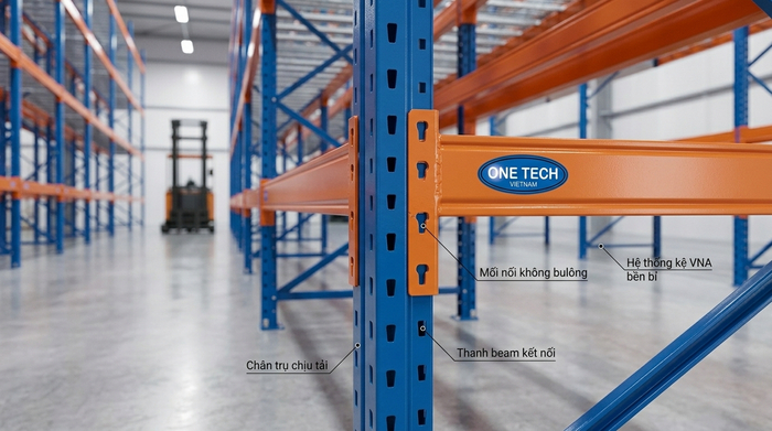 Chân trụ và thanh beam kệ VNA Chân trụ và thanh beam kệ VNA trong kho hàng