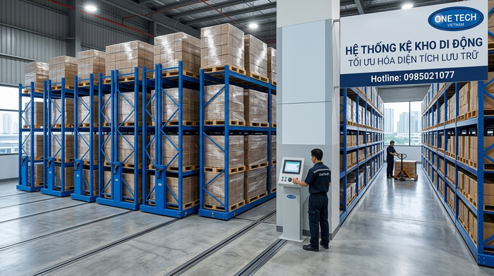 Kệ di động tối ưu lối đi cho kho hàng tại TP.HCM