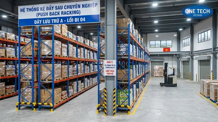 Kệ push back ứng dụng trong kho logistics Kệ push back trong kho logistics tại TP.HCM