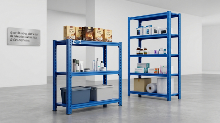 Hình ảnh thực tế mẫu kệ sắt V lỗ 3 tầng tiêu chuẩn Hình ảnh thực tế mẫu kệ sắt V lỗ 3 tầng tiêu chuẩn