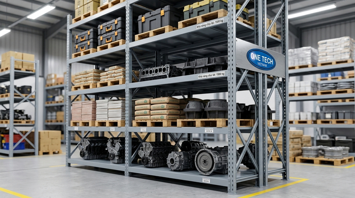Kệ sắt V lỗ chịu tải 1500kg tại nhà máy OneTech Kệ sắt V lỗ chịu tải 1500kg tại nhà máy OneTech