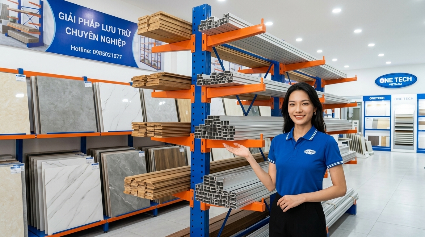 Kệ tay đỡ cho showroom tại Hồ Chí Minh Kệ tay đỡ Hồ Chí Minh trong showroom vật liệu xây dựng