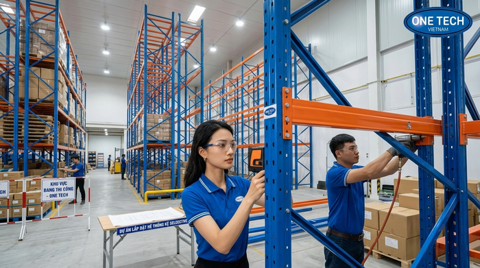 Quy trình thi công kệ kho hàng nhanh chóng Đội ngũ kỹ thuật lắp đặt kệ Selective tại kho