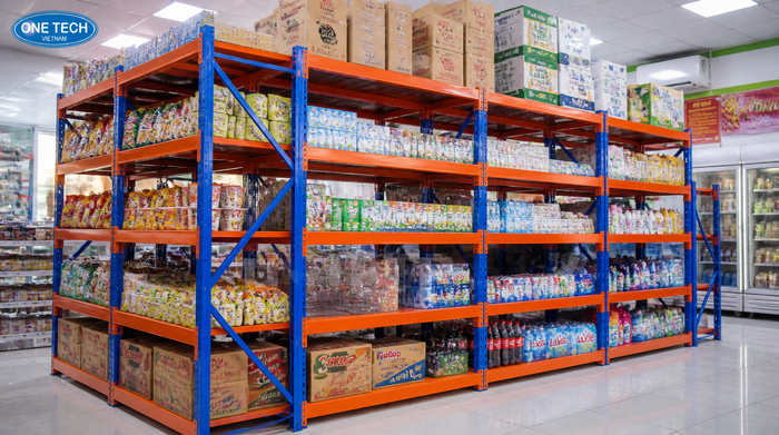 Kệ tải trọng nhẹ cho shop tiện lợi tại Hồ Chí Minh Bố trí kệ tải trọng nhẹ cho shop tiện lợi tại Hồ Chí Minh