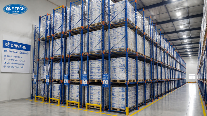 Kệ Drive In tối ưu diện tích kho hàng đồng nhất Kệ Drive In cho kho logistics hàng đồng nhất