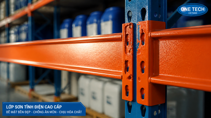 Sơn epoxy chống ăn mòn cho kệ kho hóa chất Bề mặt kệ kho hóa chất sơn epoxy chống ăn mòn