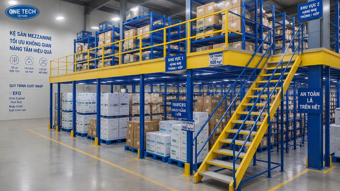 Kệ mezzanine cho kho dược Hồ Chí Minh Kệ mezzanine cho kho dược phẩm tại Hồ Chí Minh tận dụng chiều cao nhà kho