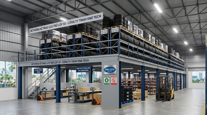 Kệ sàn mezzanine cho kho lốp Kệ sàn mezzanine cho kho lốp tại TP.HCM