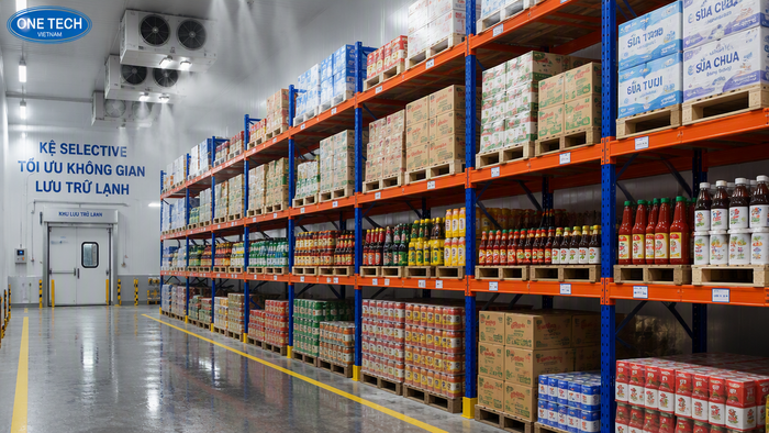 Kệ Selective tối ưu truy xuất pallet thực phẩm Kệ Selective cho kho thực phẩm nhiều mã hàng