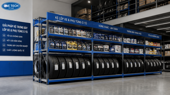 Kệ trưng bày lốp xe và phụ tùng Kệ trưng bày lốp xe và phụ tùng cho showroom tại Hồ Chí Minh