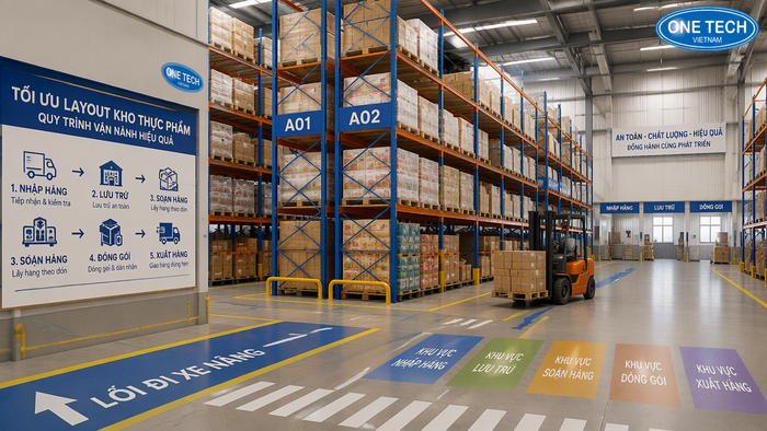 Thiết kế layout kệ kho thực phẩm tại Hồ Chí Minh Layout kệ kho thực phẩm Hồ Chí Minh tối ưu lối đi xe nâng