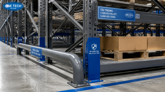Phụ kiện an toàn cho kệ tải trọng nặng Ốp chân trụ và rào chắn bảo vệ kệ kho pallet