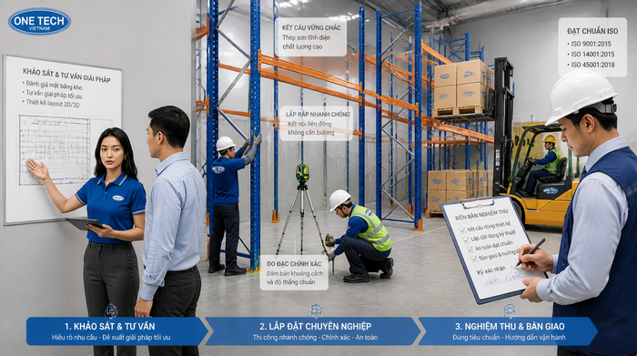 Quy trình triển khai kệ kho logistics Hồ Chí Minh Quy trình lắp đặt kệ kho logistics từ khảo sát đến bàn giao