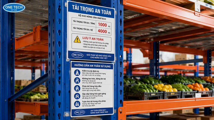Biển tải trọng kệ kho nông sản Biển tải trọng và hướng dẫn an toàn trên kệ kho nông sản