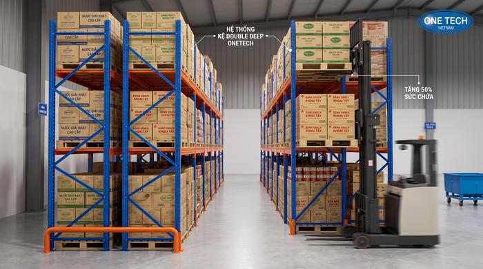 Kệ Double Deep cho kho hàng tiêu dùng nhanh Kệ Double Deep cho kho FMCG tối ưu sức chứa
