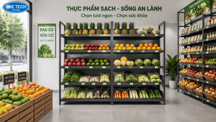 Kệ tôn liền cho cửa hàng thực phẩm sạch Kệ tôn liền trưng bày trái cây và thực phẩm sạch tại TP HCM