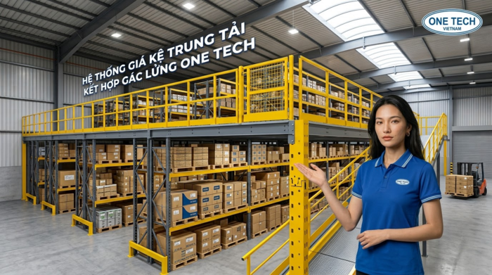 Kệ trung tải kết hợp sàn lửng Kệ trung tải kết hợp sàn lửng giúp tăng diện tích lưu trữ trong kho